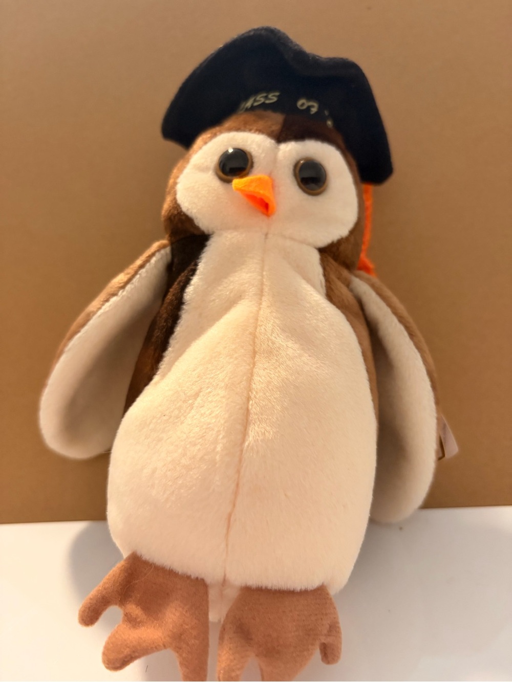 Ty Plush “Wise” Owl in Brown, Cream, Black and Orange